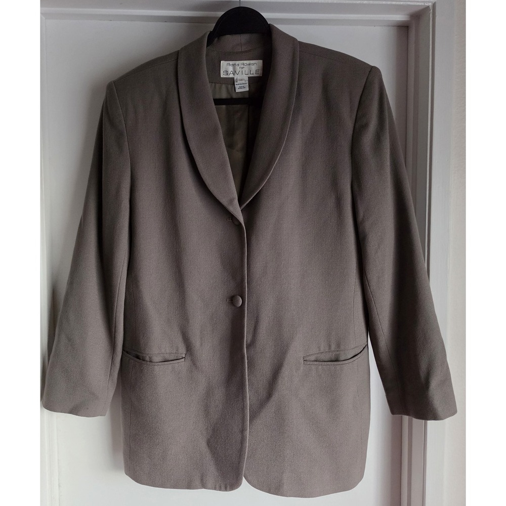 Rena Rowan for Saville Blazer Size 14 Wool Taupe Solid Formal Jacket Coat